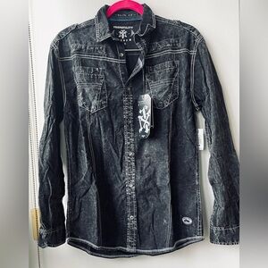 MAYBEM TRANQUILITY MOTORCYCLE RIDERS BLACK SLIM LONG SLEEVE TOP SIZE SMALL $62